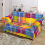 Rainbow Plaid Pattern Print Loveseat Slipcover