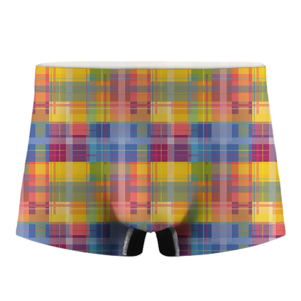 Rainbow Plaid Pattern Print Men's Boxer Briefs