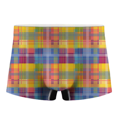 Rainbow Plaid Pattern Print Men's Boxer Briefs
