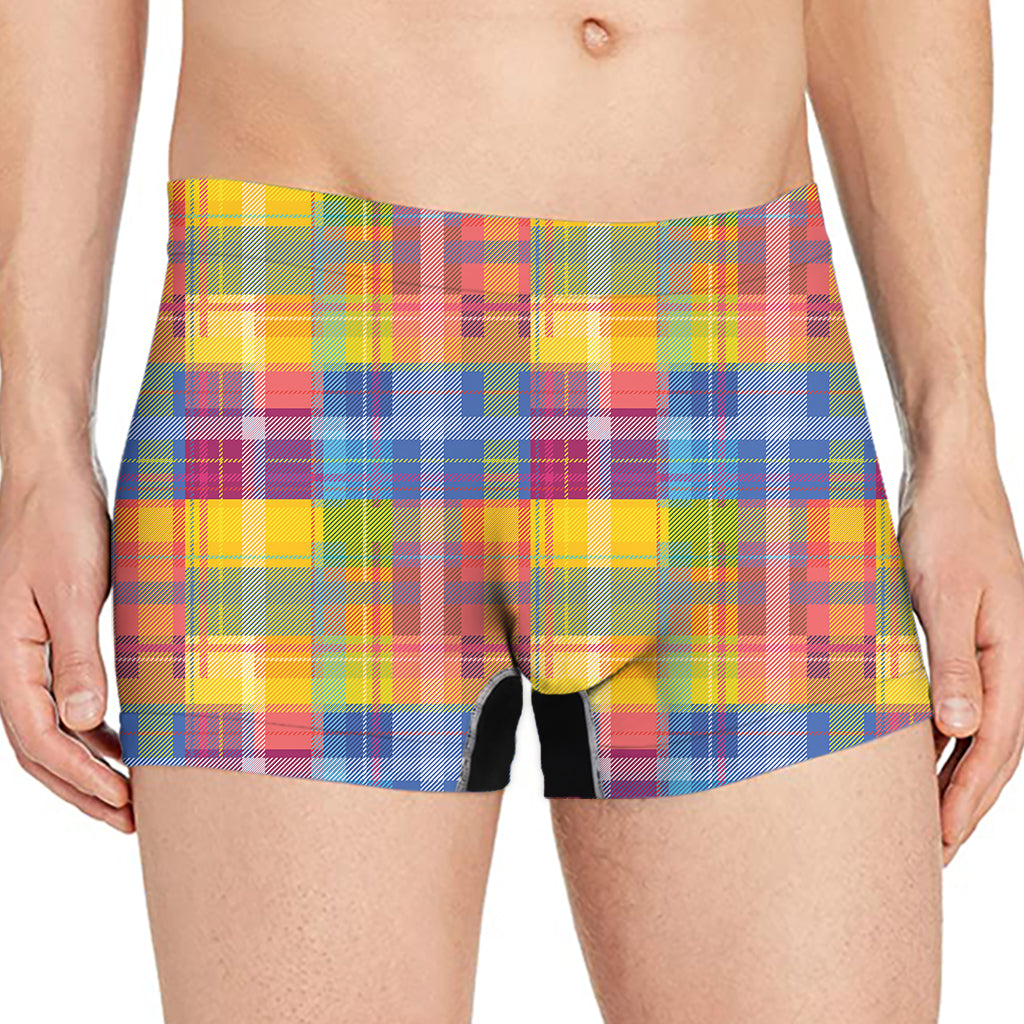 Rainbow Plaid Pattern Print Men's Boxer Briefs