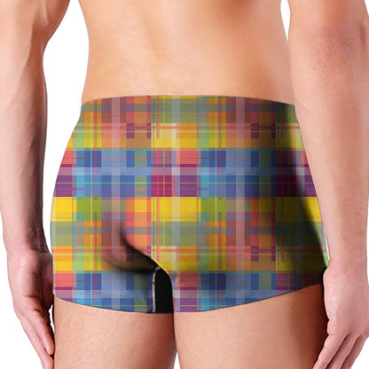 Rainbow Plaid Pattern Print Men's Boxer Briefs