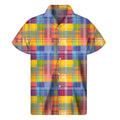 Rainbow Plaid Pattern Print Men's Short Sleeve Shirt