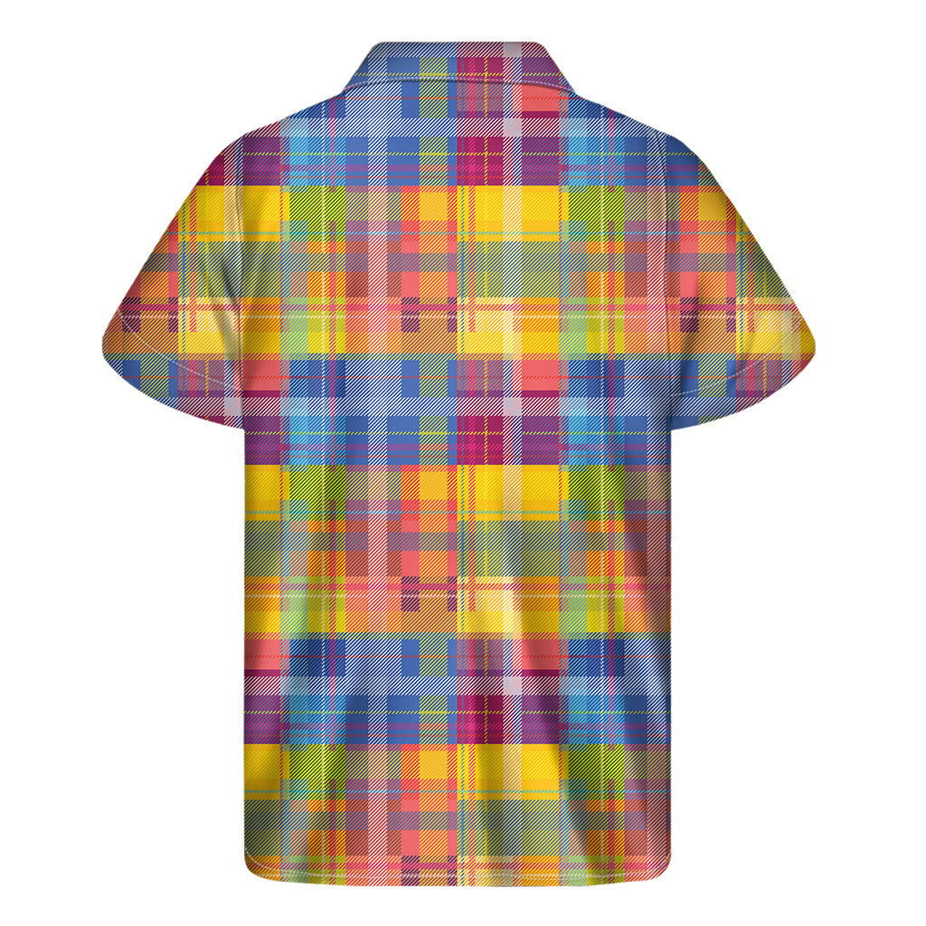 Rainbow Plaid Pattern Print Men's Short Sleeve Shirt