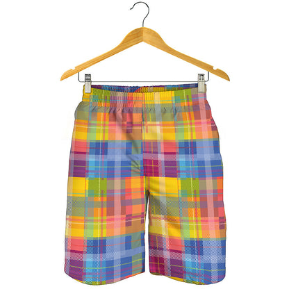 Rainbow Plaid Pattern Print Men's Shorts
