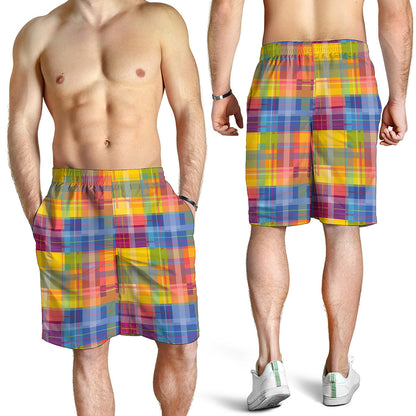 Rainbow Plaid Pattern Print Men's Shorts