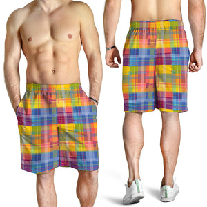 Rainbow Plaid Pattern Print Men's Shorts