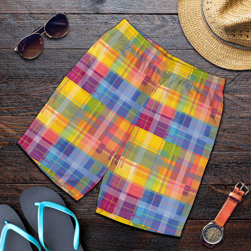 Rainbow Plaid Pattern Print Men's Shorts