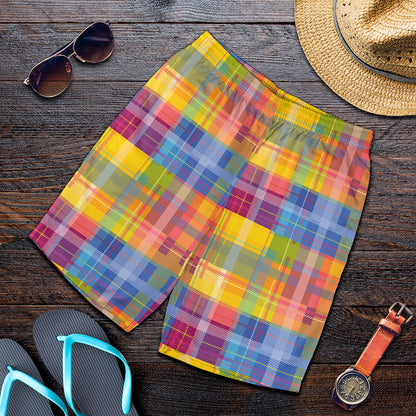 Rainbow Plaid Pattern Print Men's Shorts