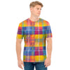 Rainbow Plaid Pattern Print Men's T-Shirt