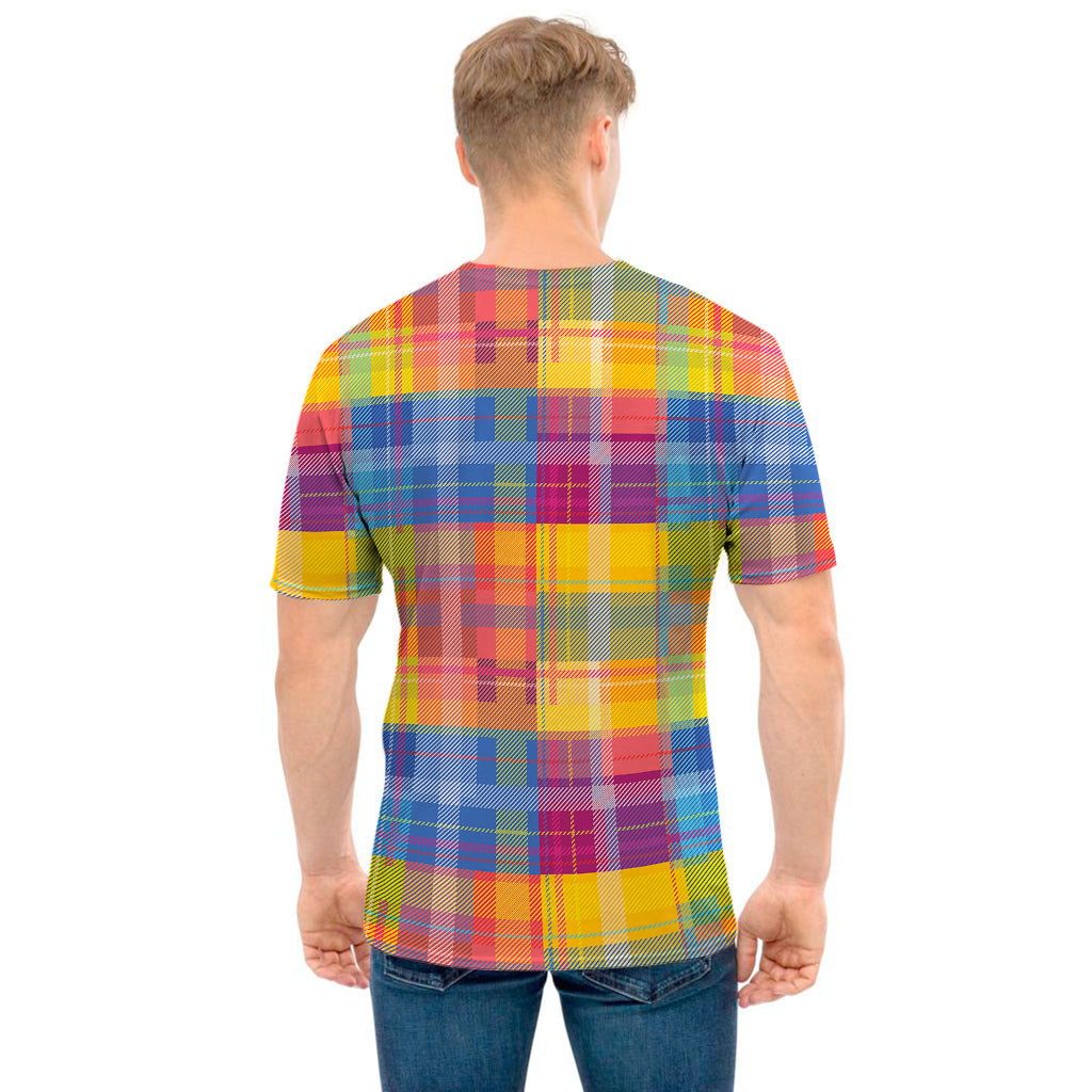 Rainbow Plaid Pattern Print Men's T-Shirt
