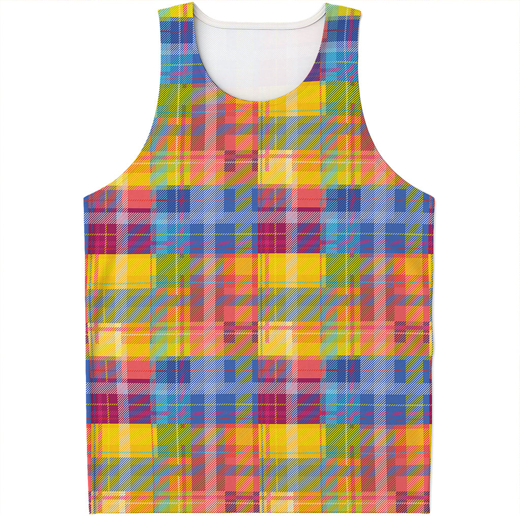 Rainbow Plaid Pattern Print Men's Tank Top