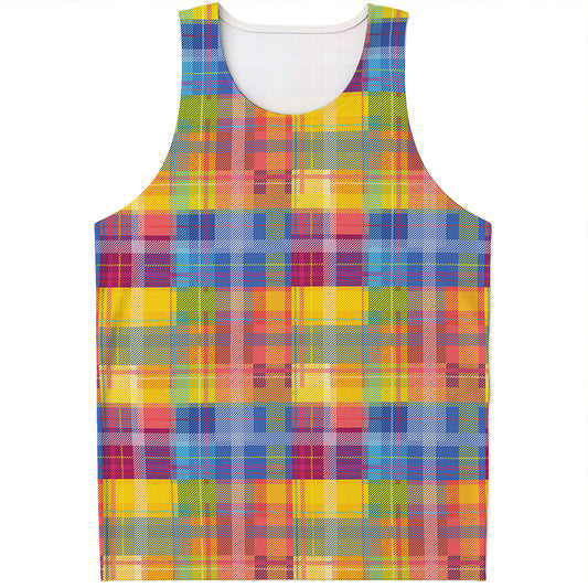 Rainbow Plaid Pattern Print Men's Tank Top