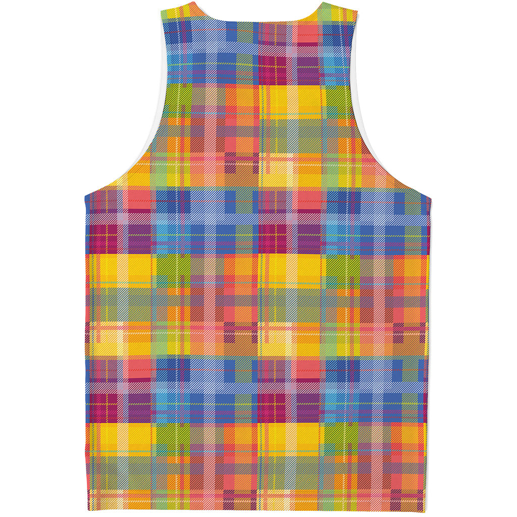 Rainbow Plaid Pattern Print Men's Tank Top