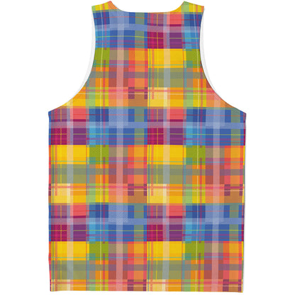 Rainbow Plaid Pattern Print Men's Tank Top