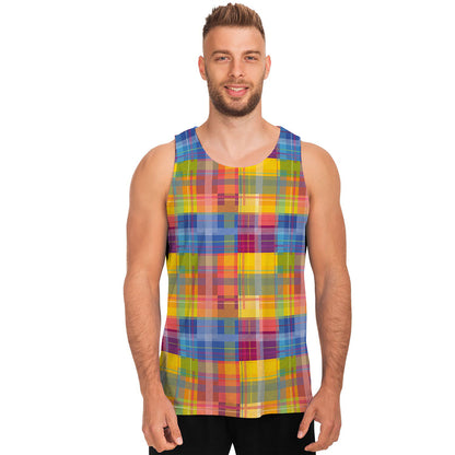 Rainbow Plaid Pattern Print Men's Tank Top