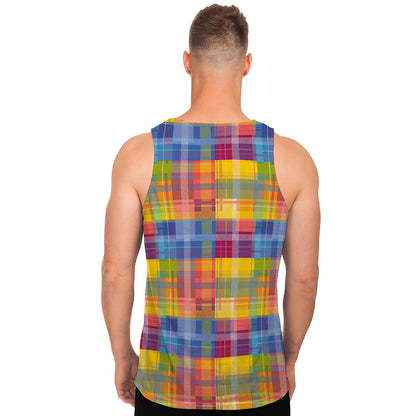 Rainbow Plaid Pattern Print Men's Tank Top