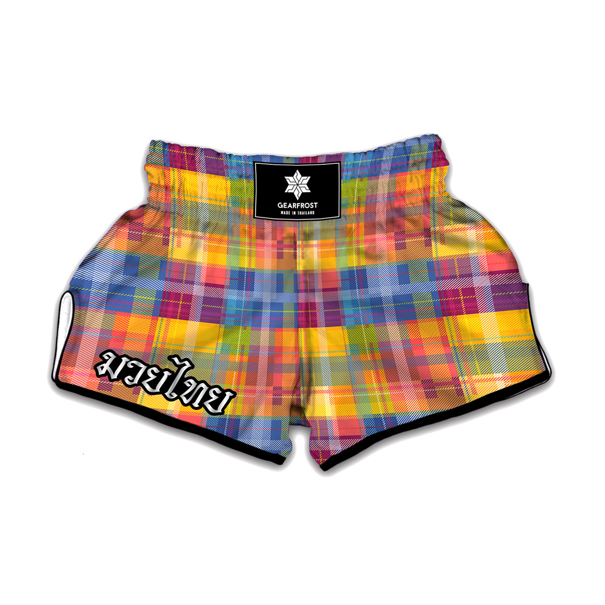 Rainbow Plaid Pattern Print Muay Thai Boxing Shorts