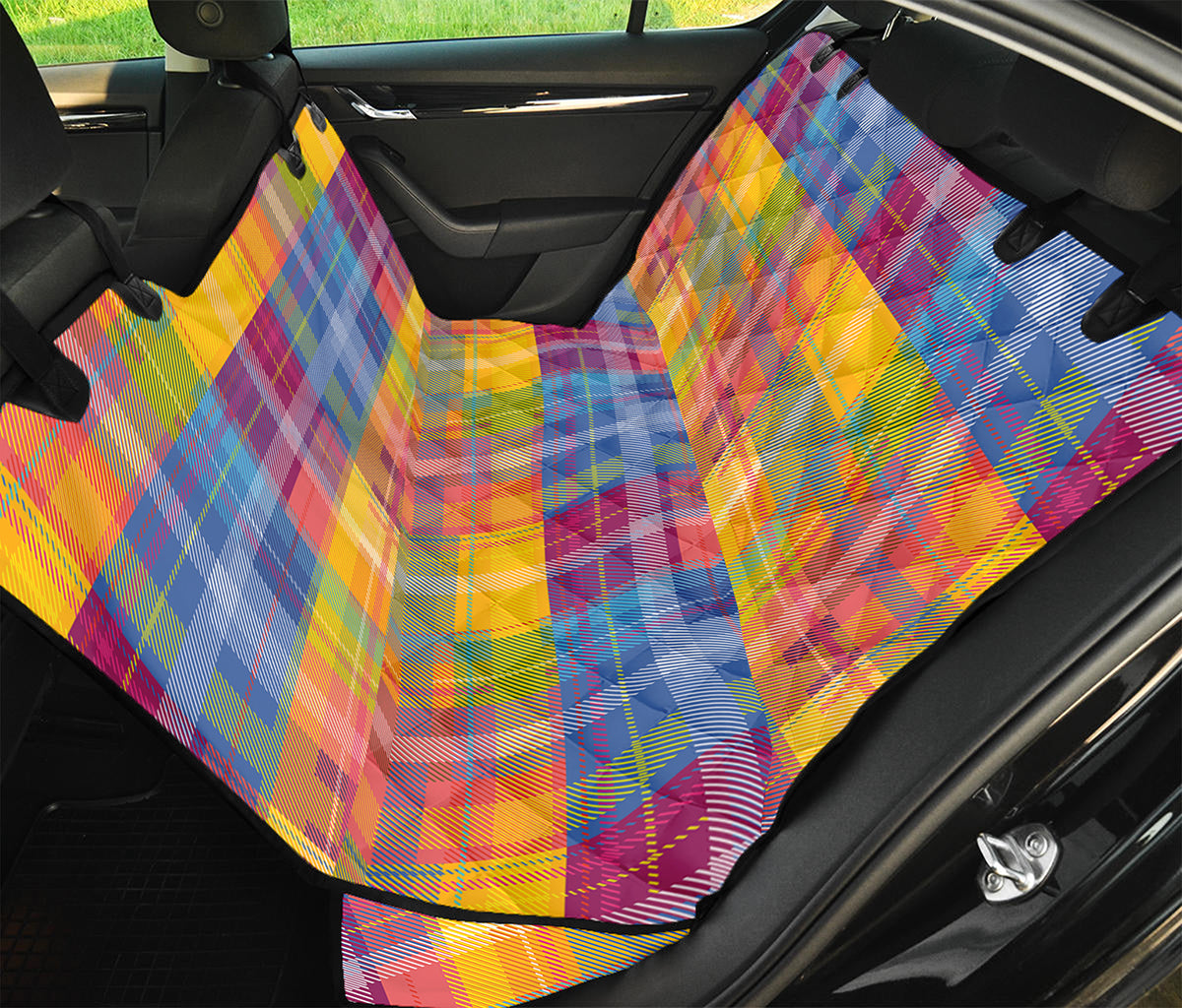 Rainbow Plaid Pattern Print Pet Car Back Seat Cover