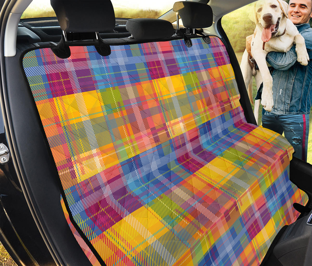 Rainbow Plaid Pattern Print Pet Car Back Seat Cover