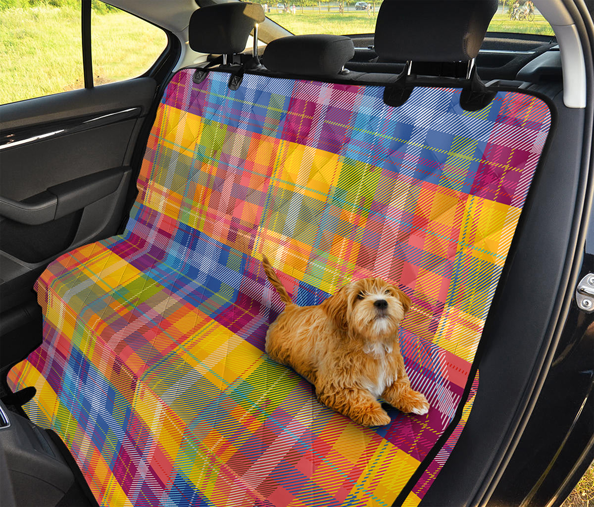 Rainbow Plaid Pattern Print Pet Car Back Seat Cover