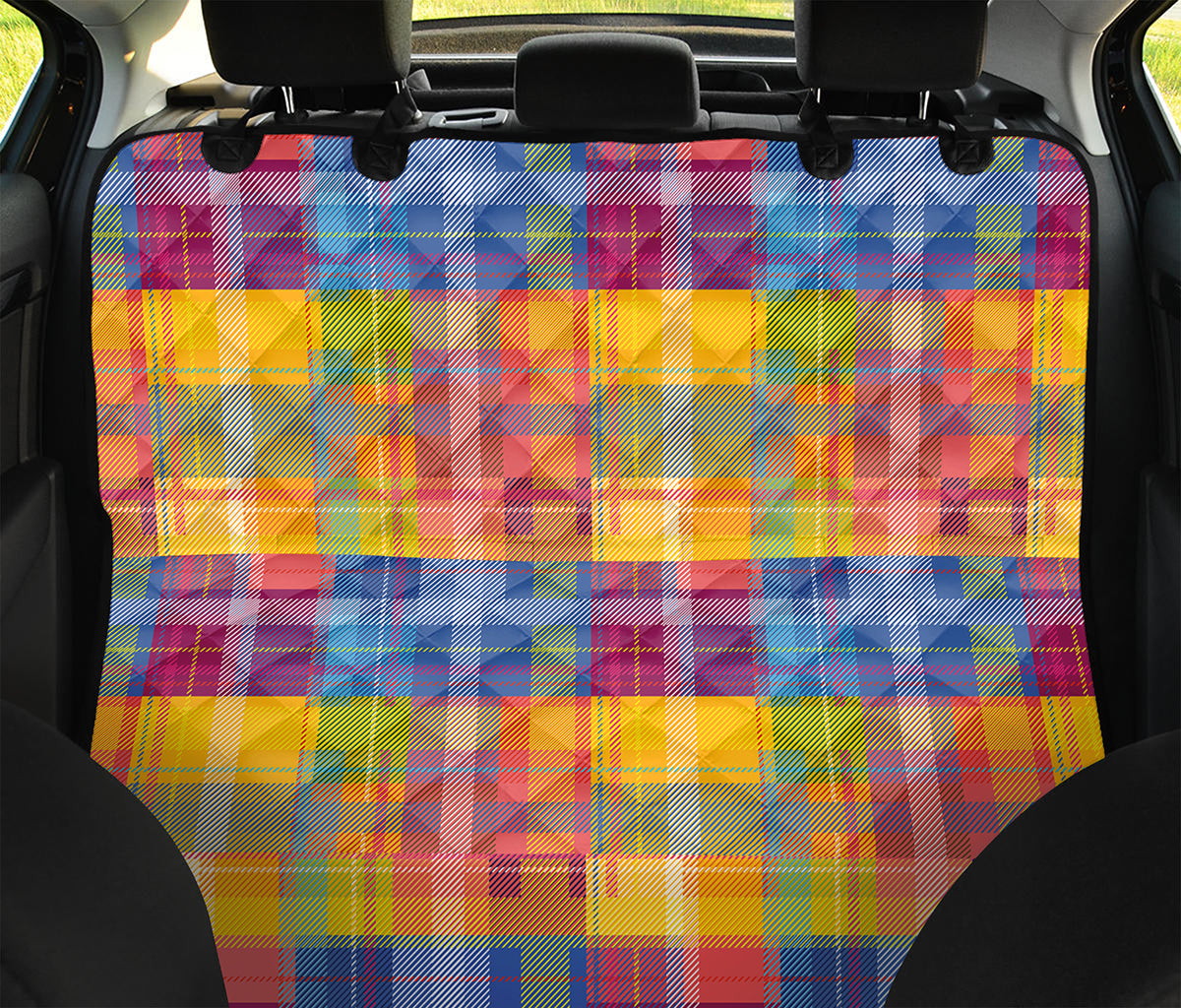 Rainbow Plaid Pattern Print Pet Car Back Seat Cover