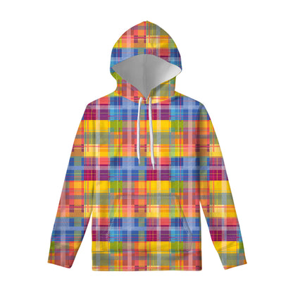 Rainbow Plaid Pattern Print Pullover Hoodie