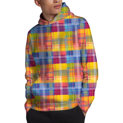 Rainbow Plaid Pattern Print Pullover Hoodie