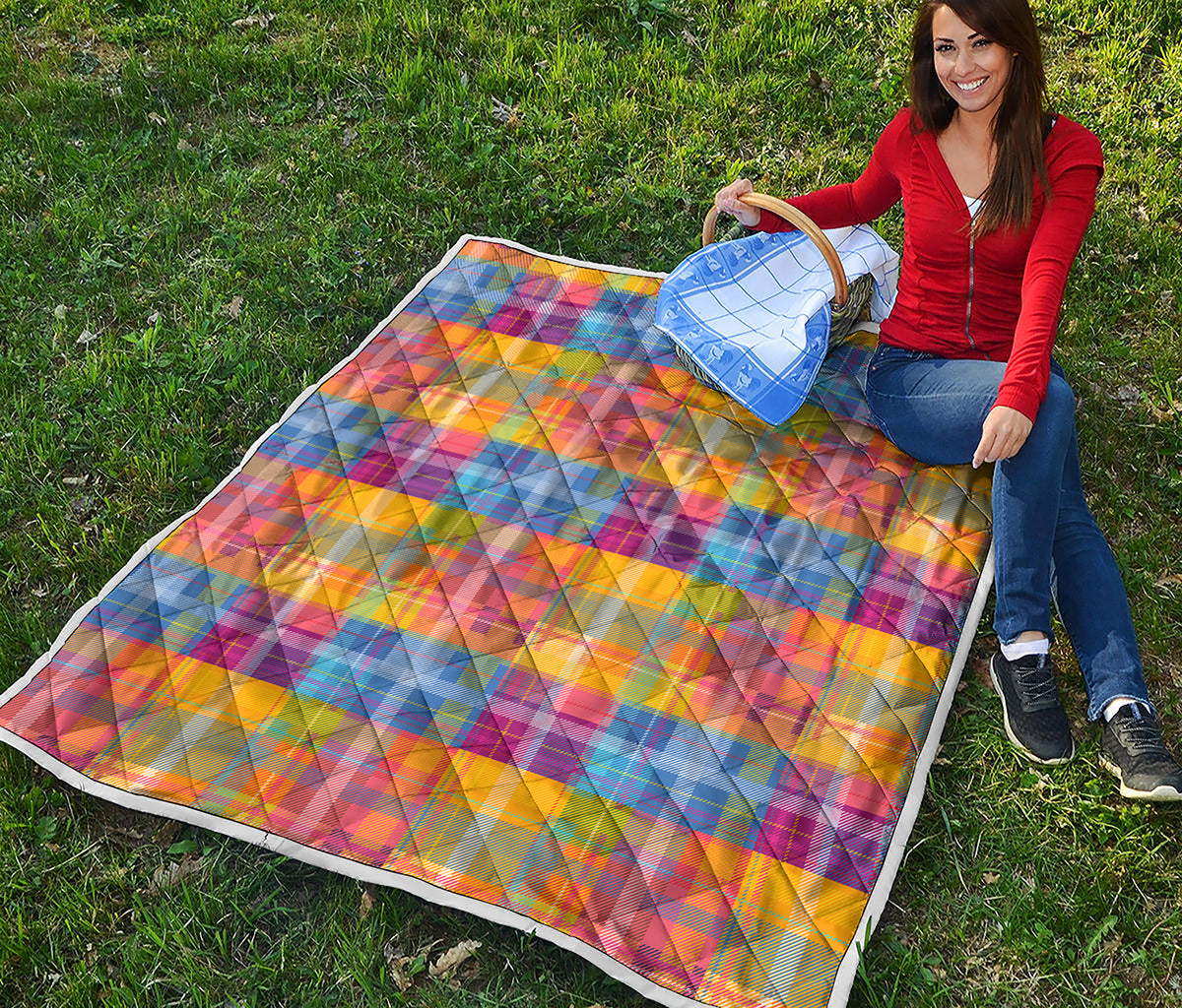 Rainbow Plaid Pattern Print Quilt