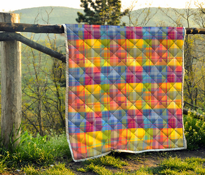 Rainbow Plaid Pattern Print Quilt