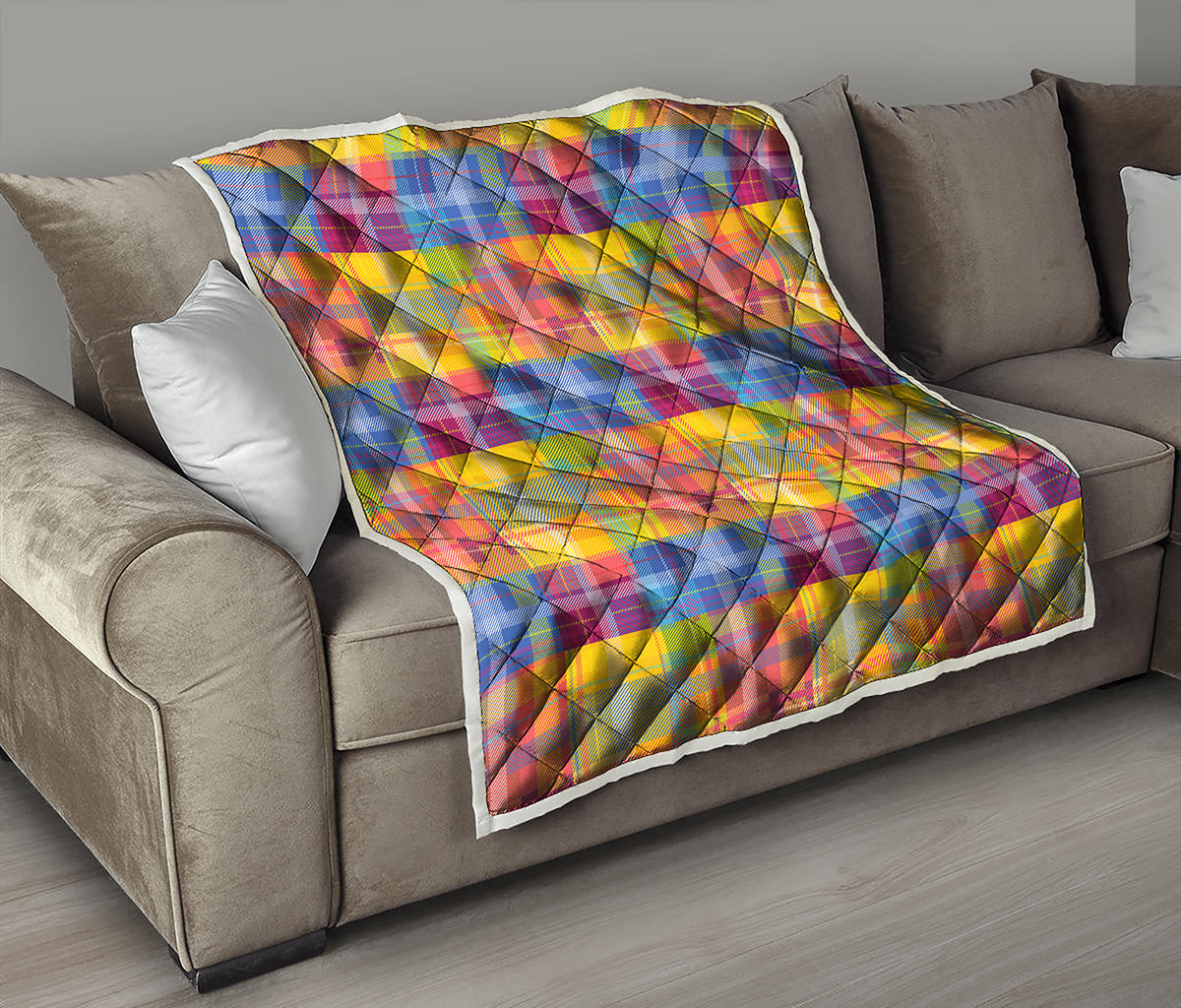 Rainbow Plaid Pattern Print Quilt