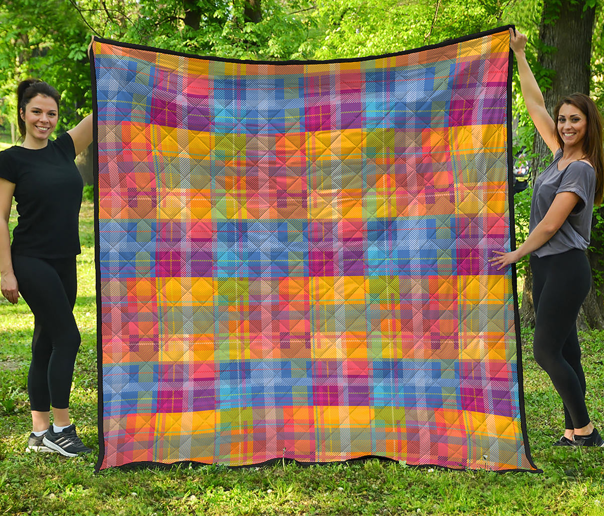 Rainbow Plaid Pattern Print Quilt