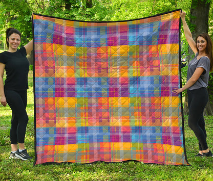Rainbow Plaid Pattern Print Quilt