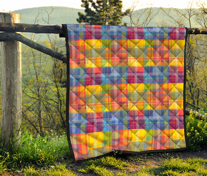Rainbow Plaid Pattern Print Quilt