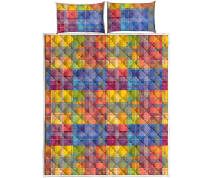 Rainbow Plaid Pattern Print Quilt Bed Set