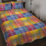 Rainbow Plaid Pattern Print Quilt Bed Set