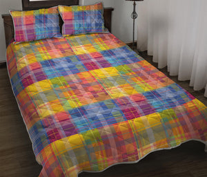 Rainbow Plaid Pattern Print Quilt Bed Set