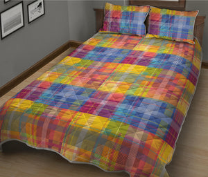 Rainbow Plaid Pattern Print Quilt Bed Set