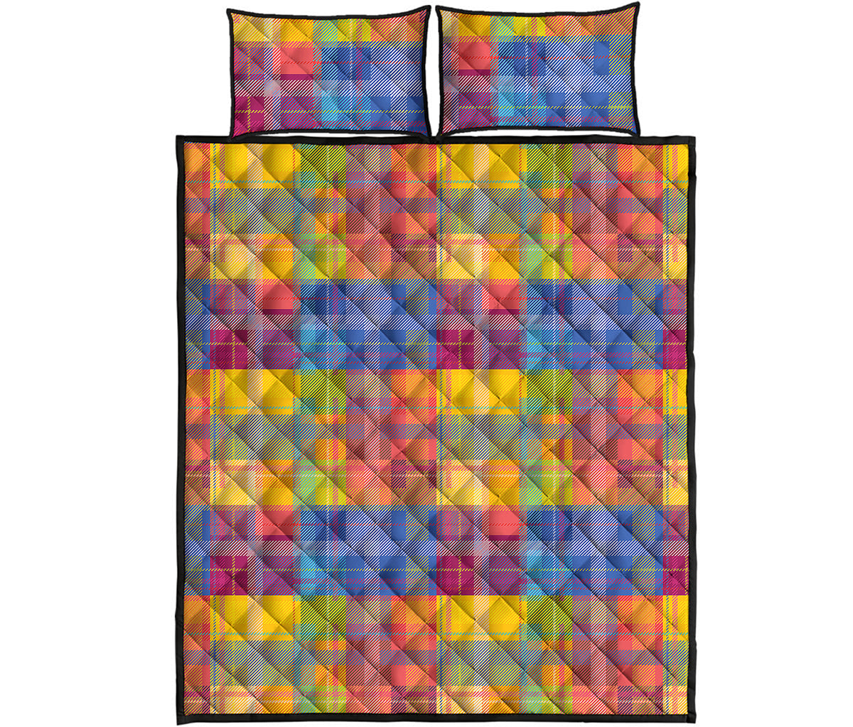 Rainbow Plaid Pattern Print Quilt Bed Set