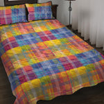 Rainbow Plaid Pattern Print Quilt Bed Set