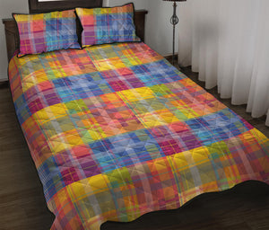 Rainbow Plaid Pattern Print Quilt Bed Set