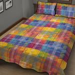 Rainbow Plaid Pattern Print Quilt Bed Set