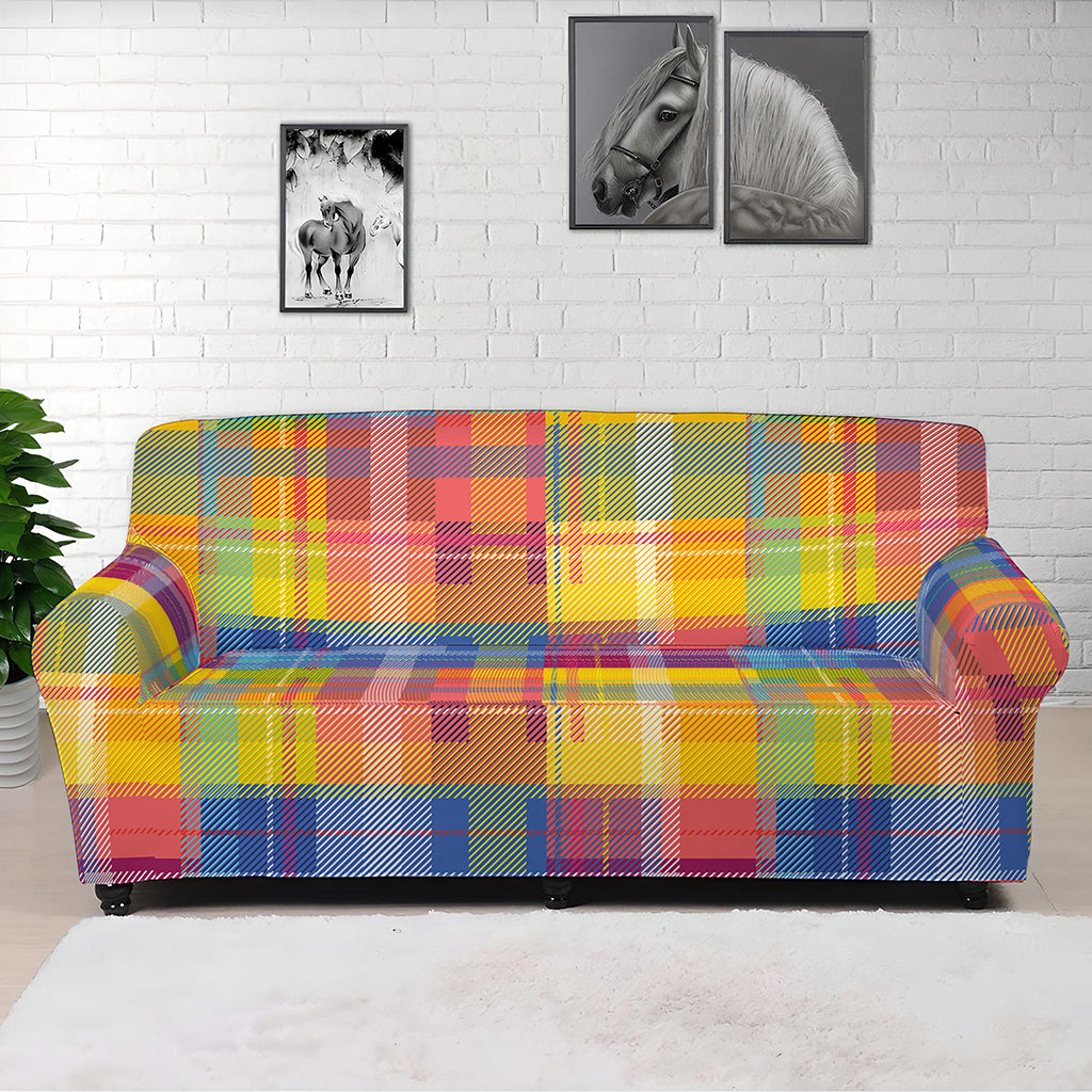 Rainbow Plaid Pattern Print Sofa Cover