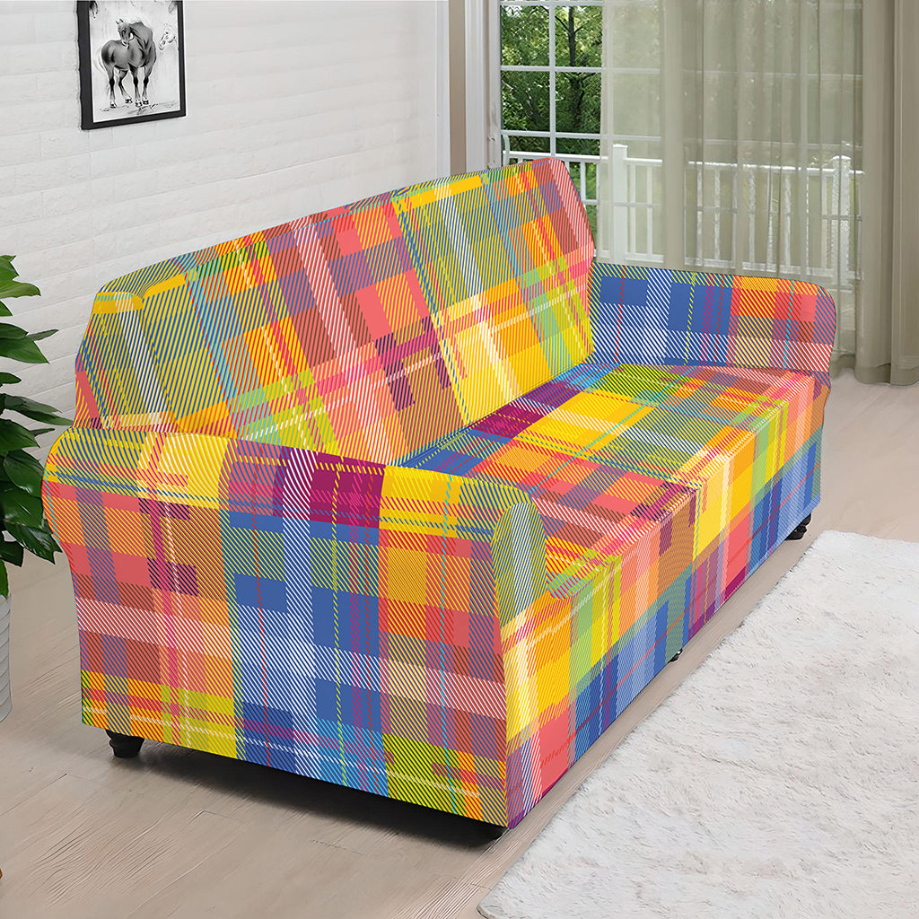 Rainbow Plaid Pattern Print Sofa Cover