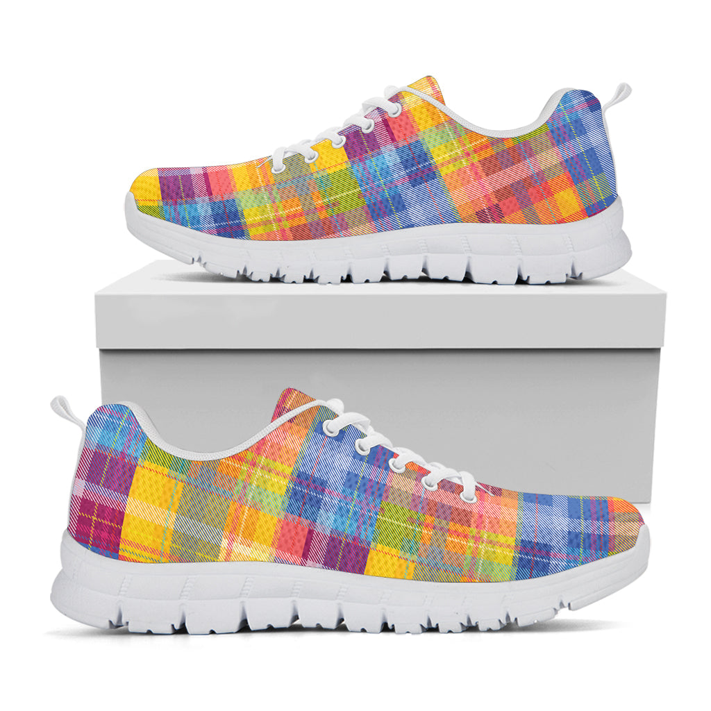 Rainbow Plaid Pattern Print White Sneakers