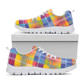 Rainbow Plaid Pattern Print White Running Shoes
