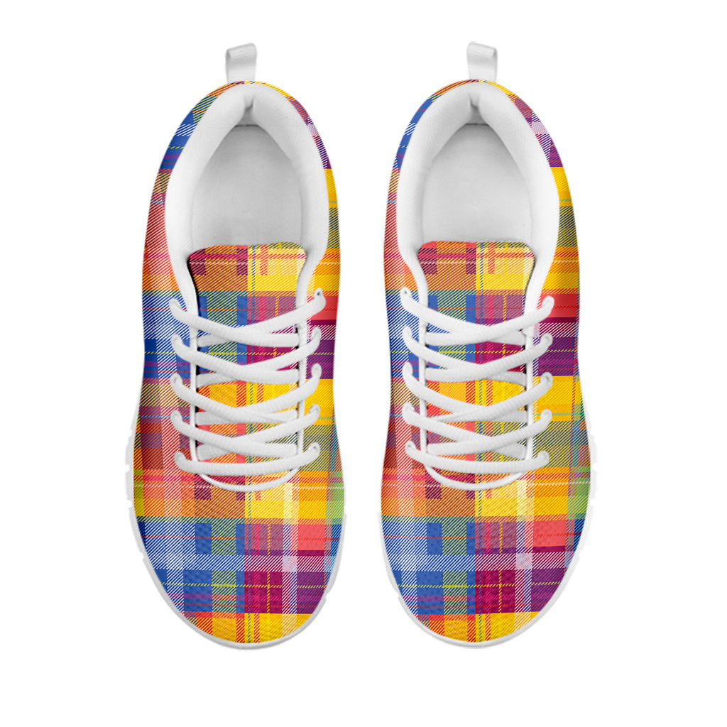 Rainbow Plaid Pattern Print White Sneakers