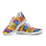 Rainbow Plaid Pattern Print White Sneakers