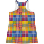 Rainbow Plaid Pattern Print Women's Racerback Tank Top