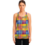 Rainbow Plaid Pattern Print Women's Racerback Tank Top