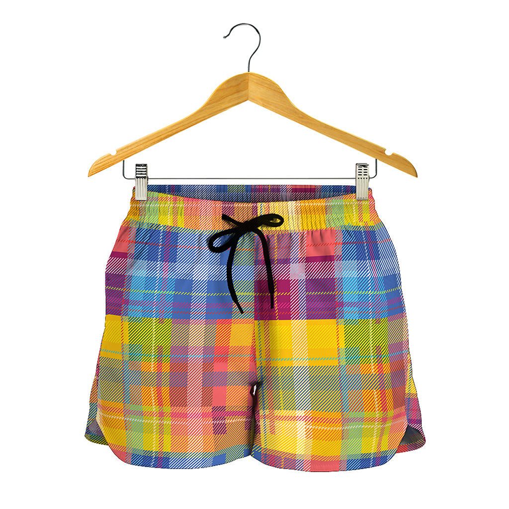 Rainbow Plaid Pattern Print Women's Shorts